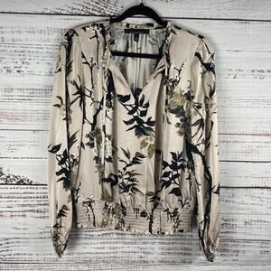 WHBM Women's Size S Long Sleeve Satin Pleated Blouse